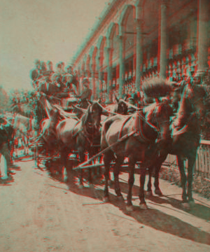 [Group riding a horse-drawn carriage, Saratoga.] [ca. 1868] [1860?-1875?]