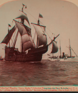 Columbus' flagship "Santa Maria," Columbus Naval parade, New York Harbor, U.S.A. c1896 [1858?-1915?]