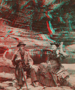 [A couple relaxing on logs in Watkins Glen.] [1865?-1905?]