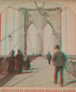 Entrance to Promenade, Brooklyn Bridge. [1867?-1910?]