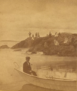 [People on the rocks and in a boat at Salem Neck.] 1859?-1885?