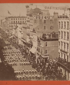 Grand Procession, April 10th 1871, in commemoration of the Treaty of Peace betwen Germany and France. April 10, 1871 1859-1899