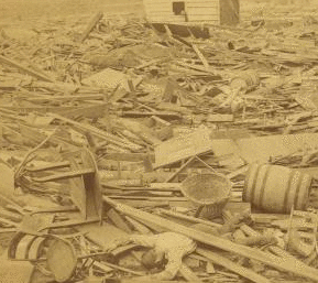 The Johnstown calamity. General view of the wrecked city, U.S.A. 1889