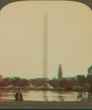 Washington Monument (555 ft. high) from N.W.) across one of the Fish Ponds, Washington, U.S.A.. 1902 1859?-1905?