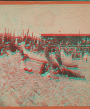 [Beach scene, people and boat.] [ca. 1875] 1870?-1889?