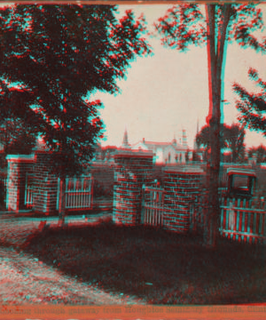 Looking through gateway, from Houghtoe [Houghton] Seminary grounds, Clinton, N.Y. 1868?-1885?