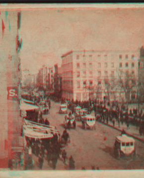 Broadway from Murray Street, looking north. 1860?-1875? [ca. 1860]