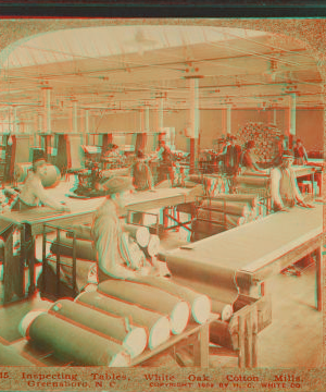 Inspecting tables, White Oak Cotton Mills. Greensboro, N.C. 1909