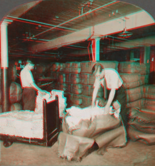 Opening bales of raw silk as it arrives from China, Japan and Italy. Silk industry (reeled silk), South Manchester, Conn., U.S.A. c1914 1914