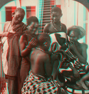 A Beauty Parlor in Zanzibar, Africa -- Swahili Women Take Great Pains with Their Hair. [ca. 1900]