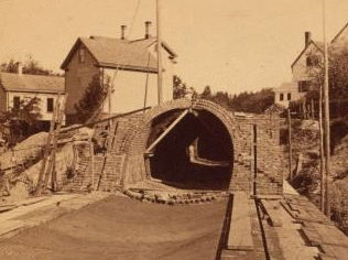 Sudbury River Conduit, B.W.W., div. 4, sec. 16, Oct. 18, 1876. View taken on top of bridge and looking east. 1876?-1878?