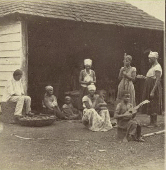 Plantation View. Kitchen of a Barracoon, with slaves variously occupied. [ca. 1870]