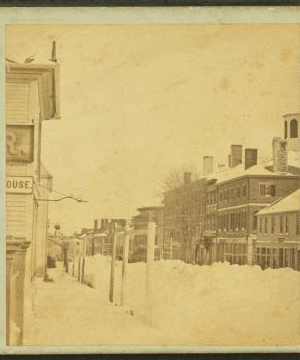 [View of a commercial street after a snow storm.] 1860?-1890?