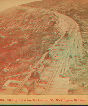 Sliding down Jacob's Ladder, Mt. Washington Railway. 1864?-1892?