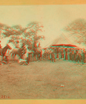 Filling their canteens. [Soldiers gathered at a well and "spring house."] 1880?-1891? 1861-1865 one view copyright 1904