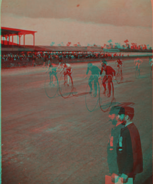 L. A. W., bicycle race, ordinary, the finish. 1865?-1880? 1890