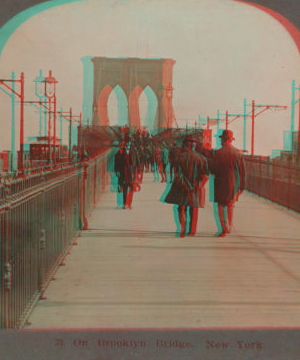 On Brooklyn Bridge, New York. [1867?-1910?]