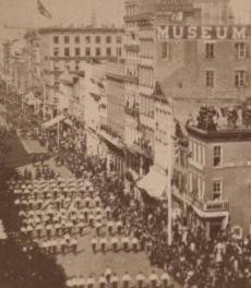 Grand Procession, April 10th 1871, in commemoration of the Treaty of Peace betwen Germany and France. April 10, 1871 1859-1899