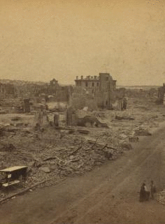 Looking down Middle St., from Rich's Printing Office, showing  portion of Temple and Exchange Sts., and U.S. Custom House. 1866