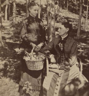 [Portrait of two women, one with a book, one with a basket.] [1860?-1880?]