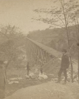 View looking south on the Trestle Bridge, at East Tarry Town, N.Y. on the New York, Boston & Montreal  Railway. [ca. 1873] [1865?-1915?]