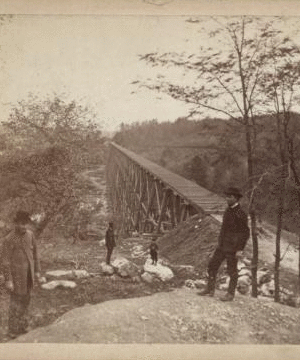 View looking south on the Trestle Bridge, at East Tarry Town, N.Y. on the New York, Boston & Montreal  Railway. [ca. 1873] [1865?-1915?]