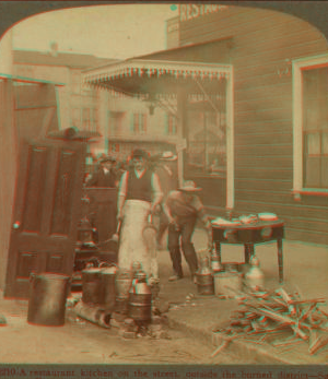 A Restaurant kitchen on the street, outside the burned district, San Francisco, Cal. 1906