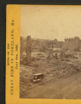 Looking down Middle St., from Rich's Printing Office, showing  portion of Temple and Exchange Sts., and U.S. Custom House. 1866