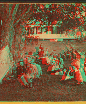 [Group of people relaxing outdoors, East Jaffrey, N.H.] 1869?-1880?