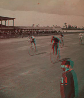 L. A. W., bicycle race, ordinary, the finish. 1865?-1880? 1890