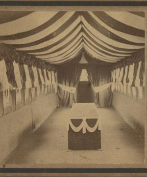 Interior view of Peabody funeral car. 1865?-1890?