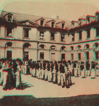 Austrian troops drilling in the barracks