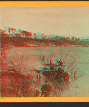 Drewry's Bluff, [showing steam launch and a young man with gun]. 1865?-1896?