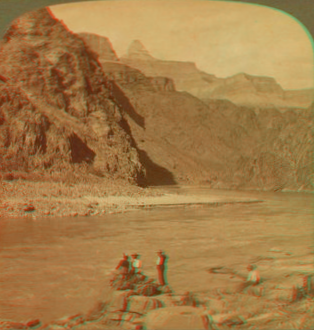 Beside the Colorado - looking up to Zoroaster Tower from Pipe Creek. c1902-1903