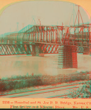 Hannibal and St. Joe R. . Bridge, Kansas City. First bridge over Missouri River. 1870?-1900? 1896