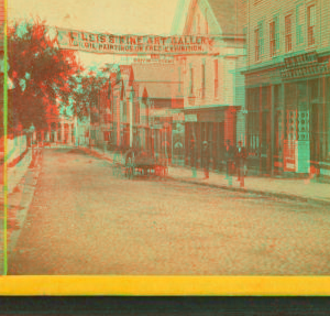 [Williams St. with a banner for an art gallery.] 1860?-1895?