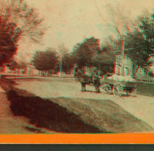 [Horse cart on a road in town, Girard, Pennsylvania.] 1870?-1880?