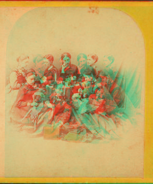 [Group portrait of 7 women, each holding needlework or flowers.] 1865?-1903 [ca. 1865]