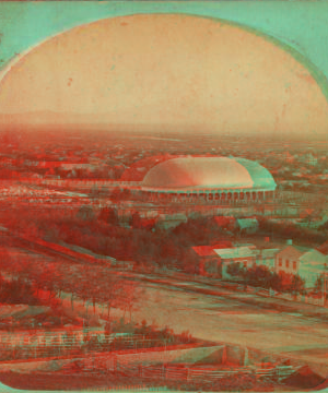 West side of Salt Lake City, from Arsenal Hill, looking south-west. Oquirrh, or West Mountains in distance. 1863?-1880?