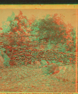 View of breast-works on Round Top, Gettysburg. 1862-1865