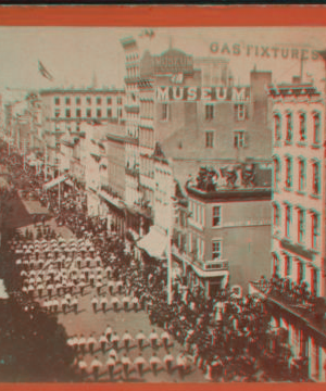 Grand Procession, April 10th 1871, in commemoration of the Treaty of Peace betwen Germany and France. April 10, 1871 1859-1899