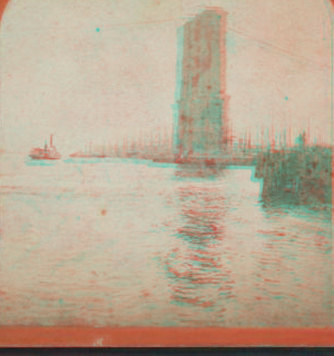 New York tower of East River bridge. [1867?-1910?]