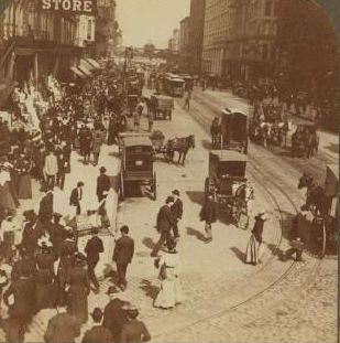 One of the busiest streets in the world - State Street, Chicago, Ill. (18 miles long). North from Madison Street. 1865?-1915?