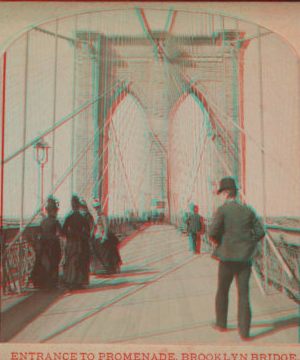 Entrance to Promenade, Brooklyn Bridge. [1867?-1910?]