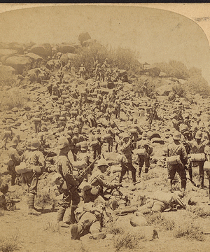 Gallant storming of a Boer kopje by the Suffolks, at Colesberg, S. A., Dec. 31st - praised by Gen. French