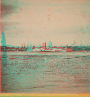 View of the East River, showing the steamer "City of Boston" under way. 1859?-1875? [ca. 1860]