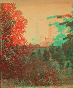 National Lincoln Monument, Springfield, Illinois. View from a point slightly east of north from the Monument, and across a ravine running east and west through Oak Ridge Cemetery. 1870?-1917