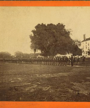 Two views. Dress parade of the First South Carolina Regiment (Colored), near Beaufort, S.C. 1880?-1891? 1861-1865 one view copyright 1904