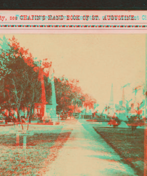 The Plaza, St. Augustine, showing the Monuments and Slave Market. 1868?-1890?