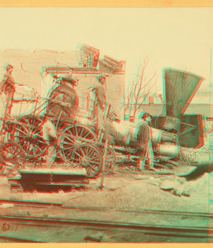 A crippled locomotive in Richmond. 1880?-1891? 1861-1865 one view copyright 1904